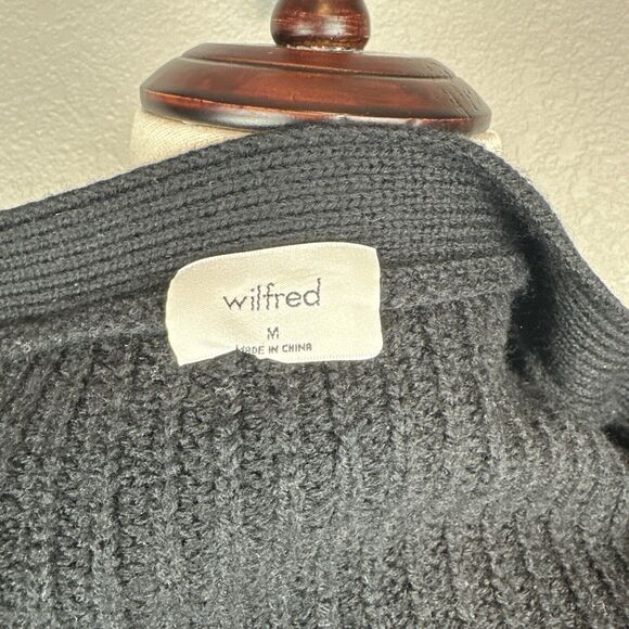 Wilfred Ribbed Knit Button V-Neck Cardigan Sweater Size M Black Merino Wool - Picture 5 of 6